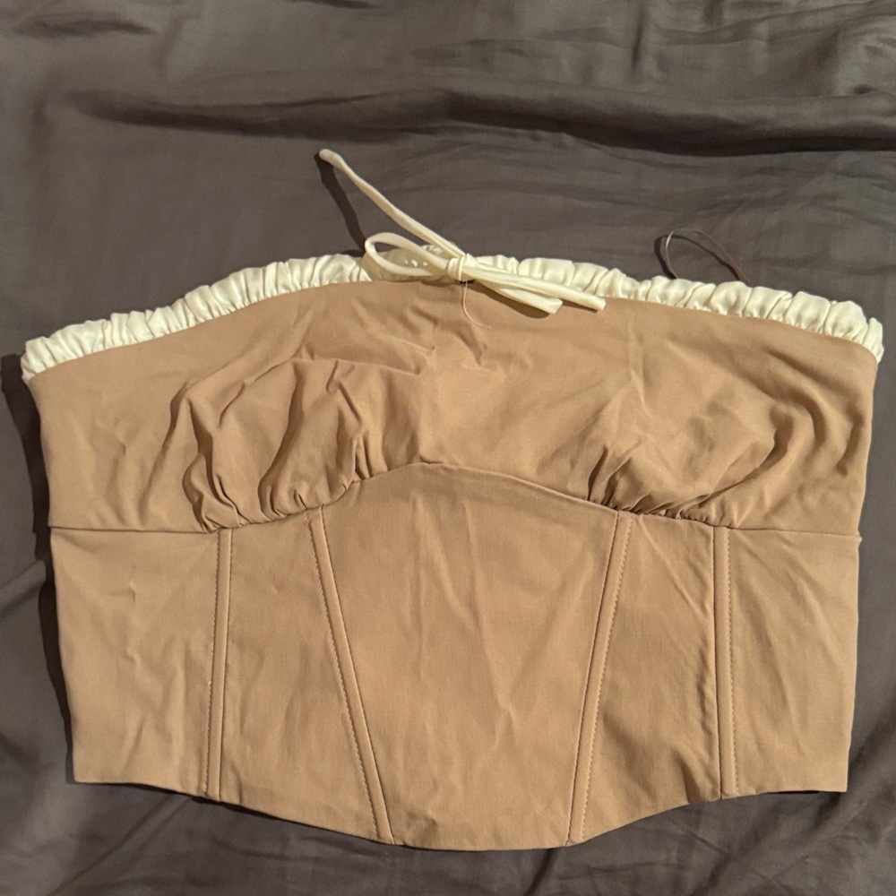 Iris Tan Corset Top with Cream Accents